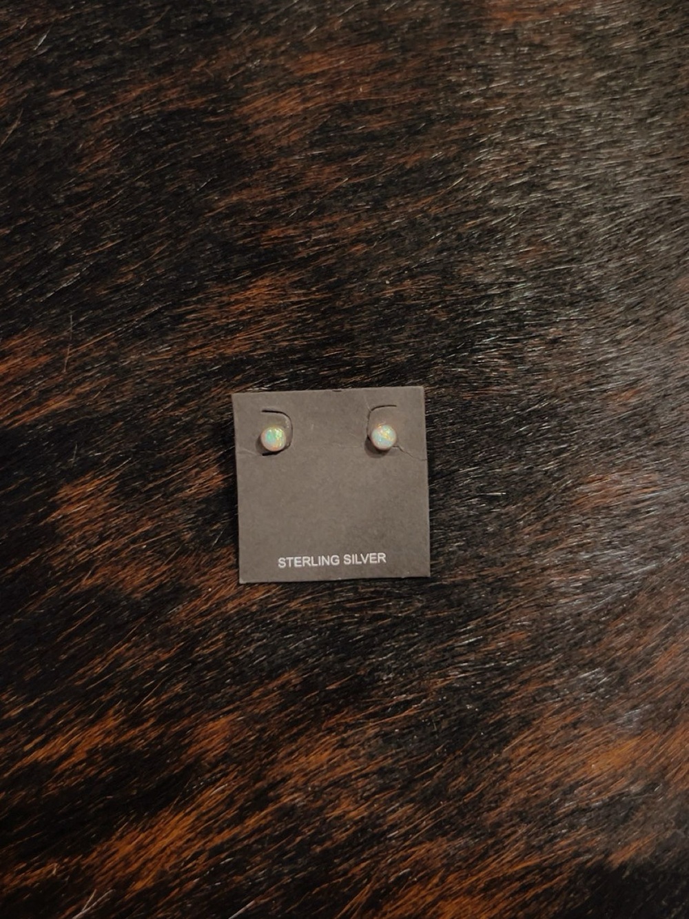 Sterling Silver Opal Stud Earrings - Iridescent Blue-Green